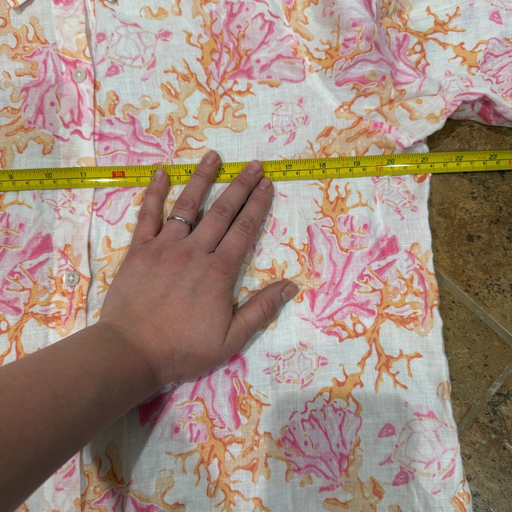 J Jill Love Linen Sea Coral Turtles Print Button Front Tunic Small Petite Coasta - Picture 5 of 11